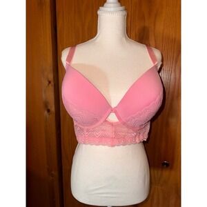 Kiss & Tell Intimates Pink Lace Longline Bra Plus Size 44D Blush COL1114BRA NWT